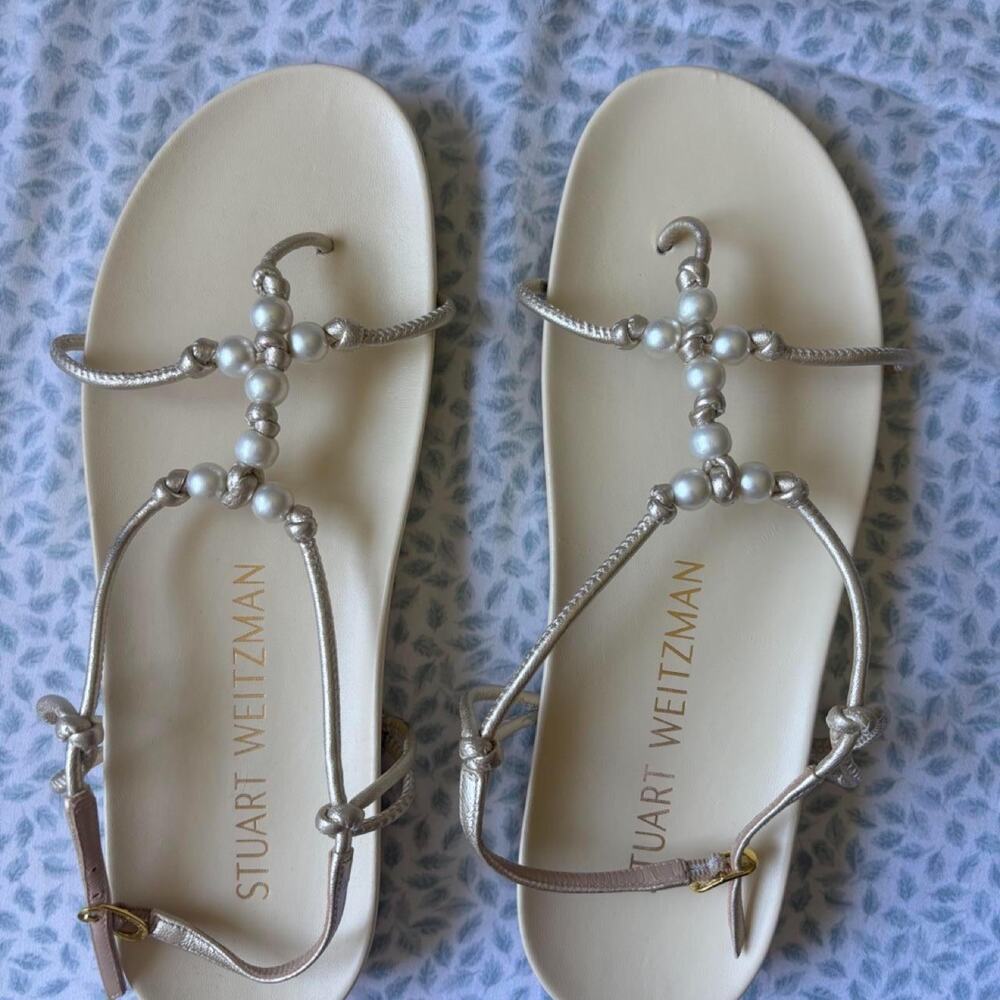 Stuart weitzman pearl knot flat sandals